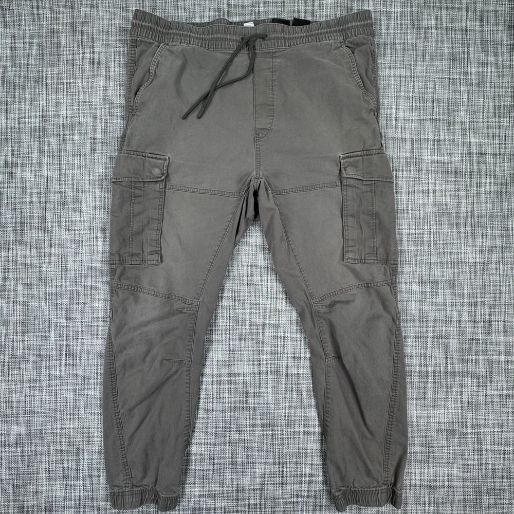 H&M Men's Slim Fit Cargo Joggers Gray XL Elastic Waist Drawstring Streetwear